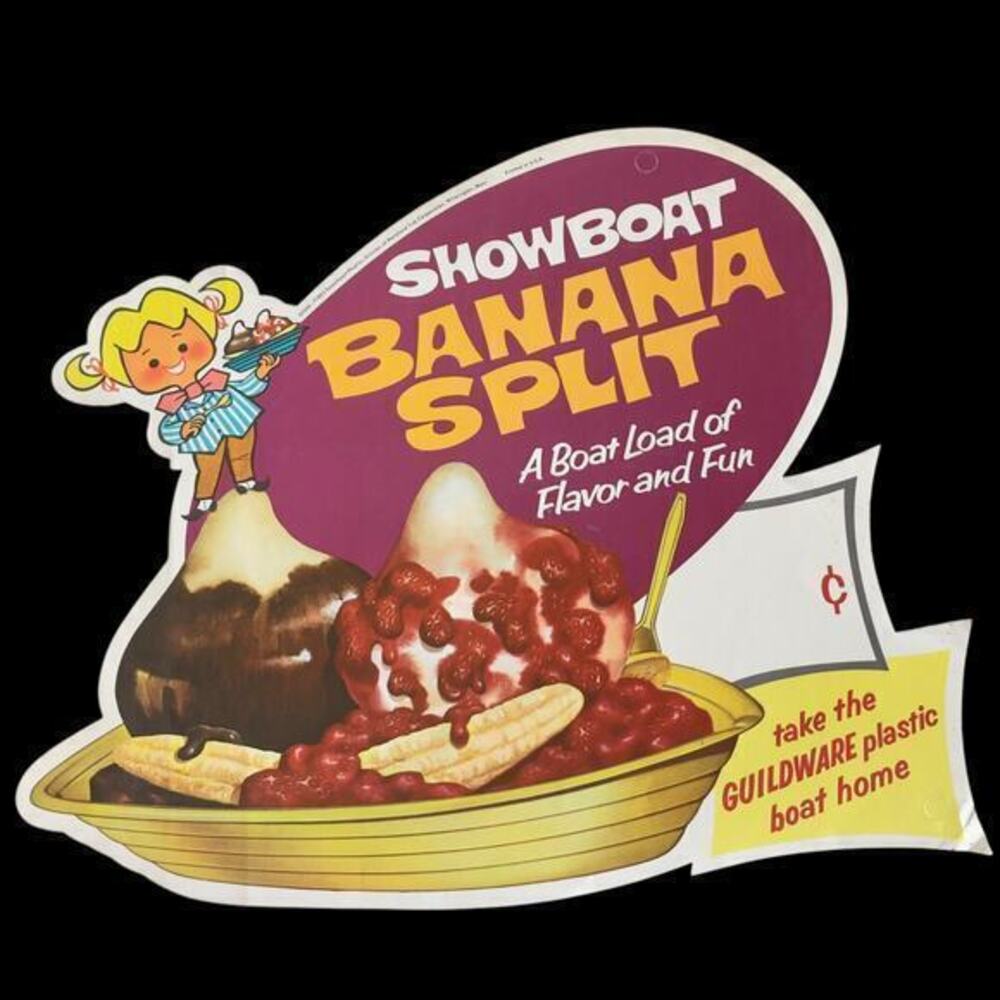 Vintage 1963 14” Showboat Sweetheart Banana Split Die Cut Sign Soda Fountain